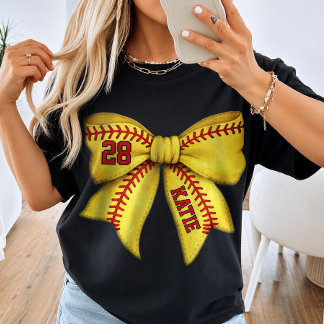 Custom Softball Mum Bow with Name & Player Number T-Shirt