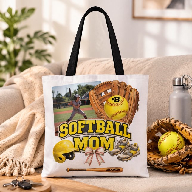 Custom Softball Mum Photo Collage Tote Bag (Creator Uploaded)