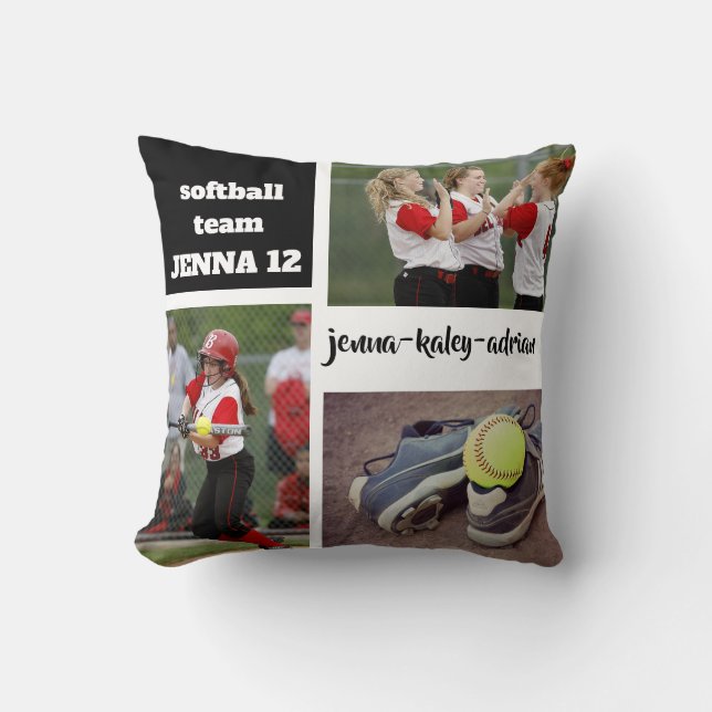 Custom Softball Photo Collage Pillow with Saying (Front)