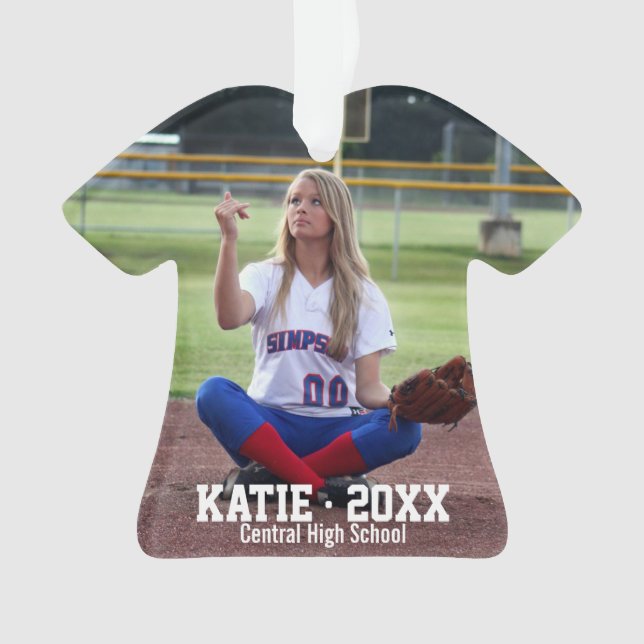 Custom Softball Player Photo Name Team Number Ornament (Front)