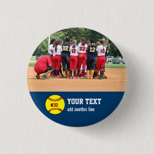 Custom Softball Team or Player Photo Name Number 3 Cm Round Badge