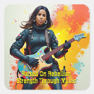 Custom Soldier Girl Guitarist Art Inspirational Square Sticker