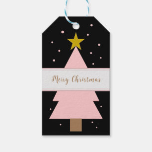 Custom Solo Pink Christmas Tree, Golden Star Black Gift Tags