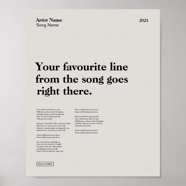 Custom Song Downloadable Print, Your Song Print (Front)