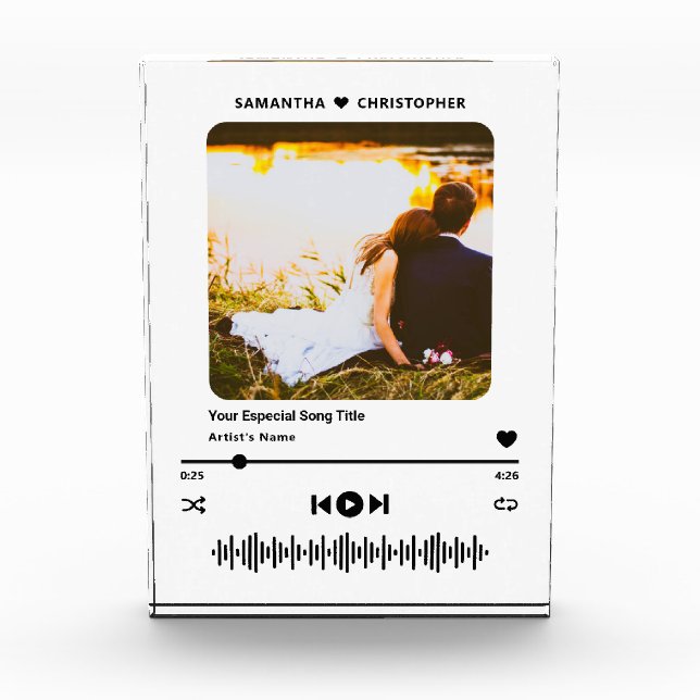 Custom Song Music Player Style Personalised Name Photo Block (Front)