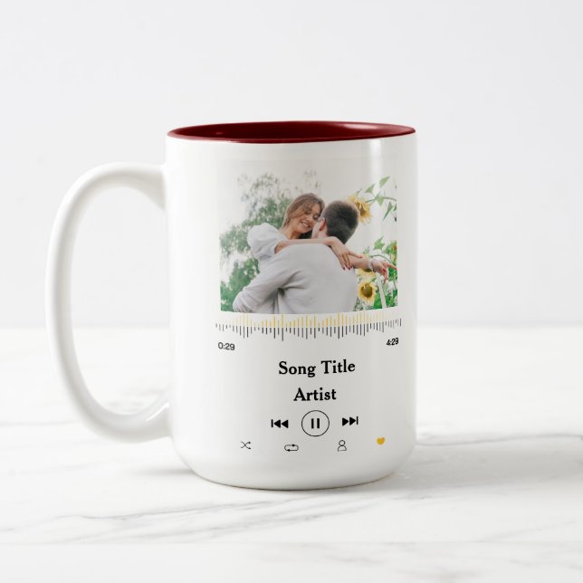 Custom Song Name & Photo Love For The Couple Two-Tone Coffee Mug (Left)