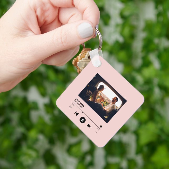 Custom Song pink blush With Picture Personalised   Key Ring (Hand)