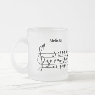 Custom Songbird Treble Clef Art Frosted Glass Coffee Mug