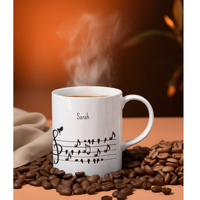 Custom Songbird Treble Clef Art Two-Tone Coffee Mug (Creator Uploaded)
