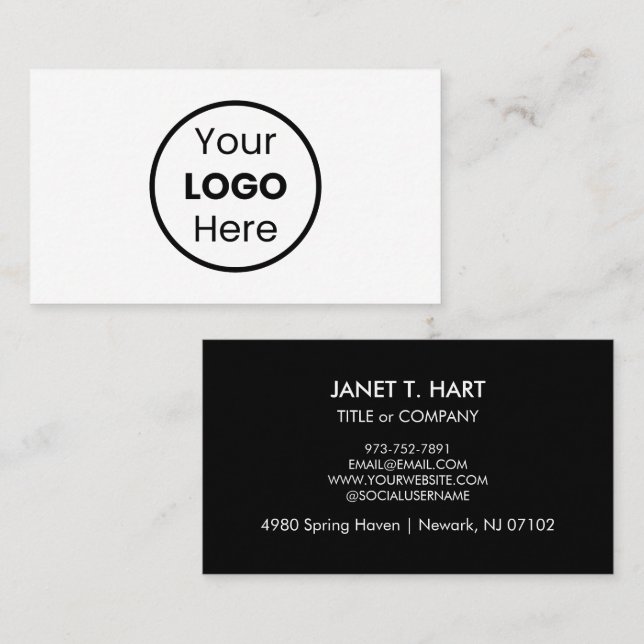 Custom Sophisticated Black And White Logo Minimal Business Card (Front/Back)