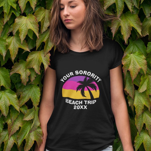 Custom Sorority Beach Trip Reunion Pink Palm Tree T-Shirt (Creator Uploaded)