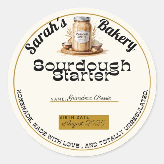 Custom Sourdough Start Small Business Label (Front)