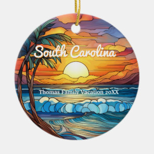Custom South Carolina Trip Faux Stained Glass Ceramic Tree Decoration