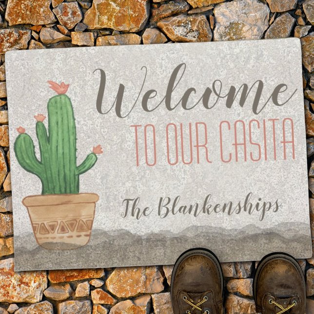 Custom Southwest Flowering Cactus Art WELCOME Doormat (Creator Uploaded)