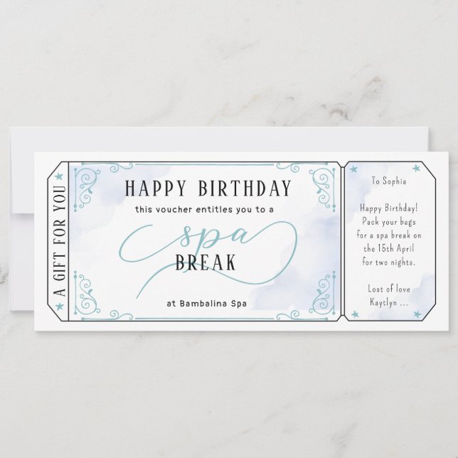 Custom Spa Day Massage Blue Voucher Certificate Invitation (Front)