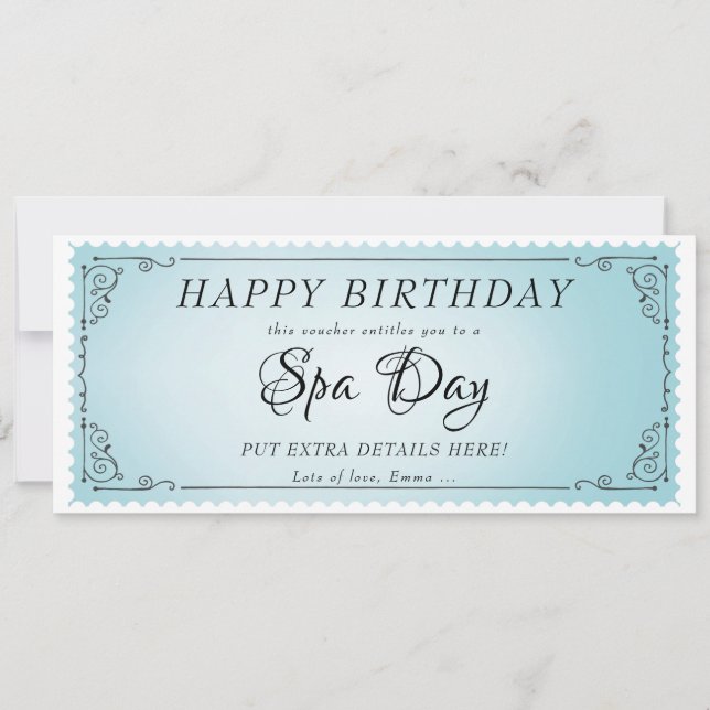 Custom Spa Day Massage Blue Voucher Certificate Invitation (Front)