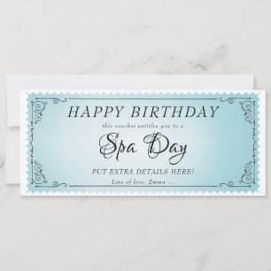 Custom Spa Day Massage Blue Voucher Certificate Invitation