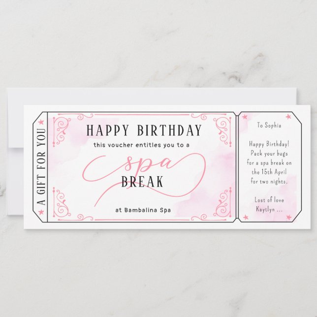 Custom Spa Day Massage Pink Voucher Certificate Invitation (Front)