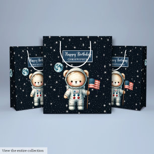 Custom Space Bear Gift Bag for Boy Celebration