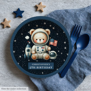 Custom Space Bear Plate for Baby Boy Shower