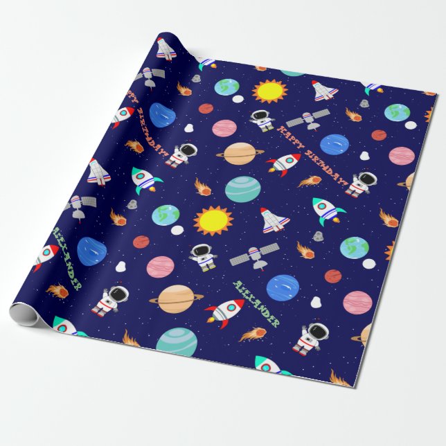 Custom space navy wrapping paper (Unrolled)