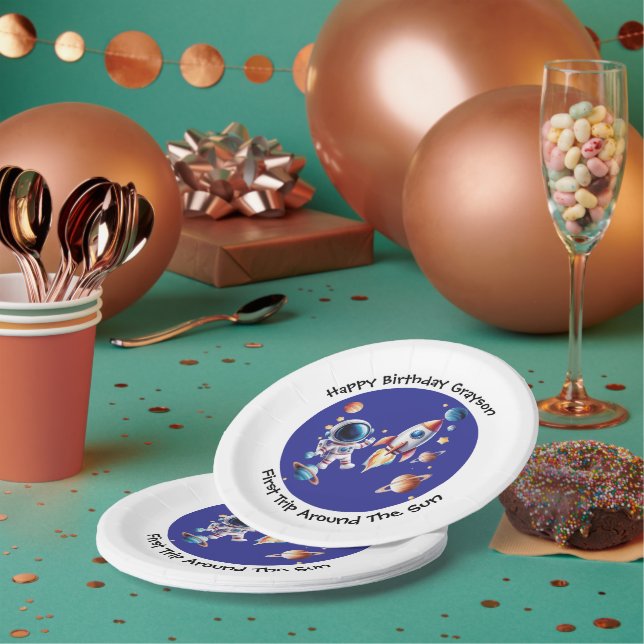 Custom Space-Themed Birthday Paper Plate for Kids (Multi)