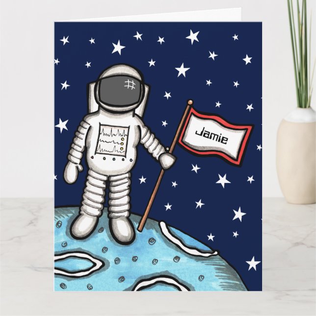 Custom Spaceman Astronaut Cosmonaut Birthday Card (Front)
