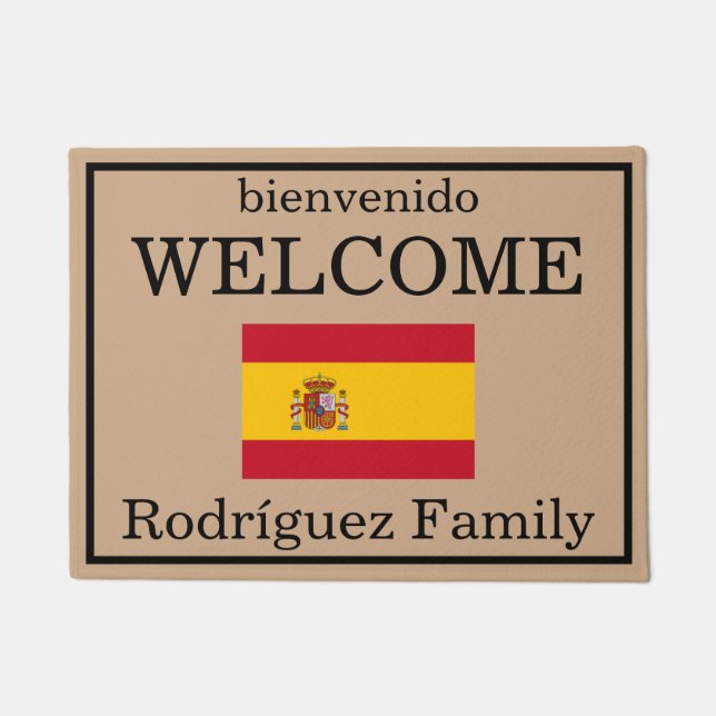 Custom Spanish Flag Family Name Door Mat (Front)