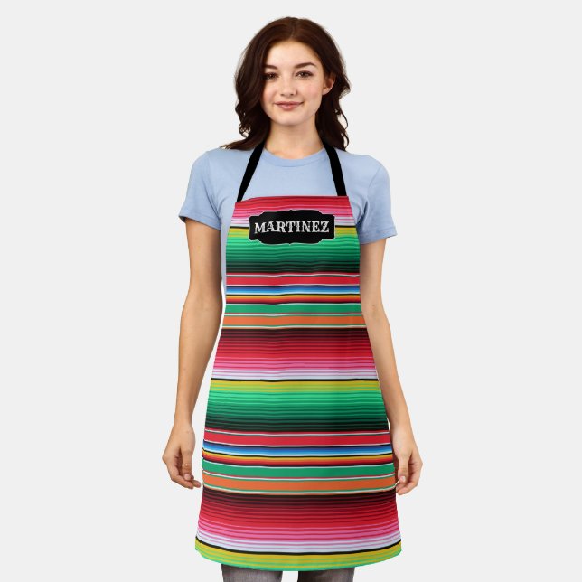 Custom Spanish Serape Mexican Blanket Personalised Apron (Worn)