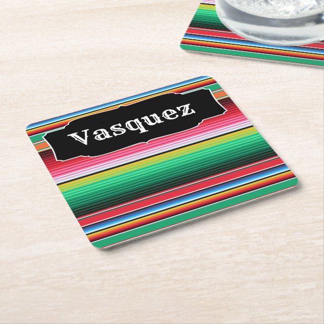 Custom Spanish Serape Mexican Blanket Personalised Square Paper Coaster (Angled)