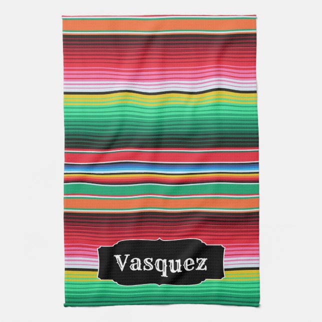 Custom Spanish Serape Mexican Blanket Personalised Tea Towel (Vertical)