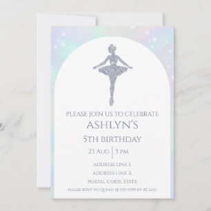 Custom Sparkle Rainbow Ballerina Ballet Birthday Invitation