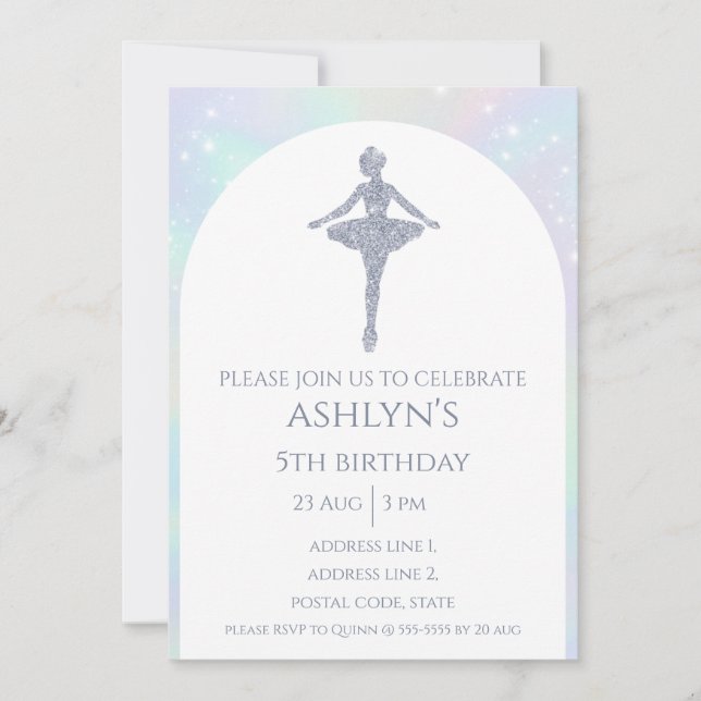 Custom Sparkle Rainbow Ballerina Ballet Birthday Invitation (Front)