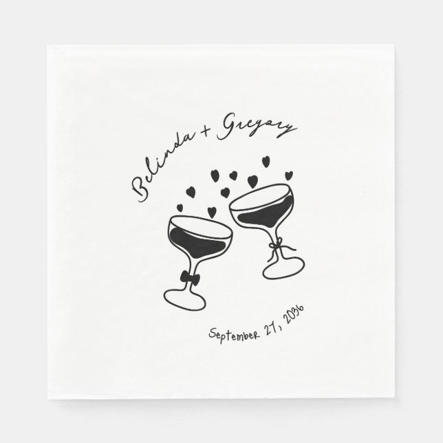 Custom Sparkling Cocktail Cheers Doodles Wedding Napkin (Front)