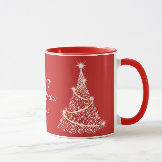 Custom Sparkling Gold White Christmas Tree Holiday Mug (Right)