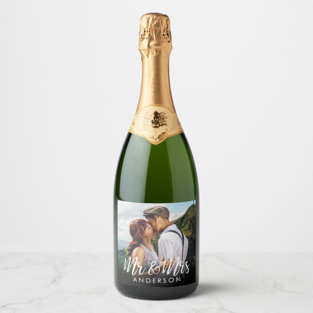 Custom Sparkling Wine Wedding Photo Sparkling Wine Label (Front)