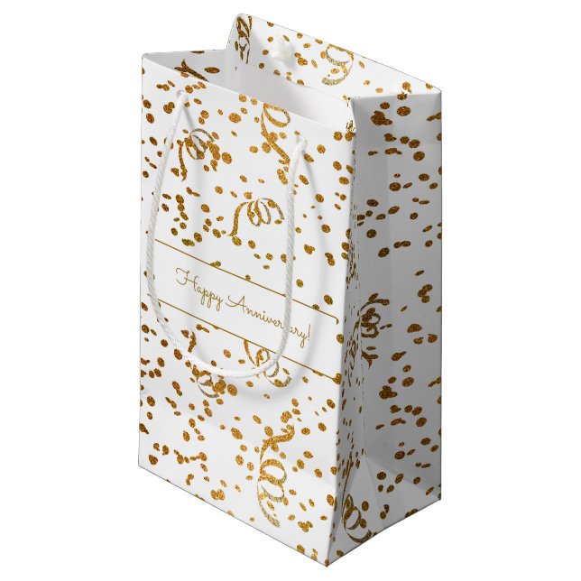 Custom Special Occasion Gold Confetti Streamers Small Gift Bag (Front Angled)