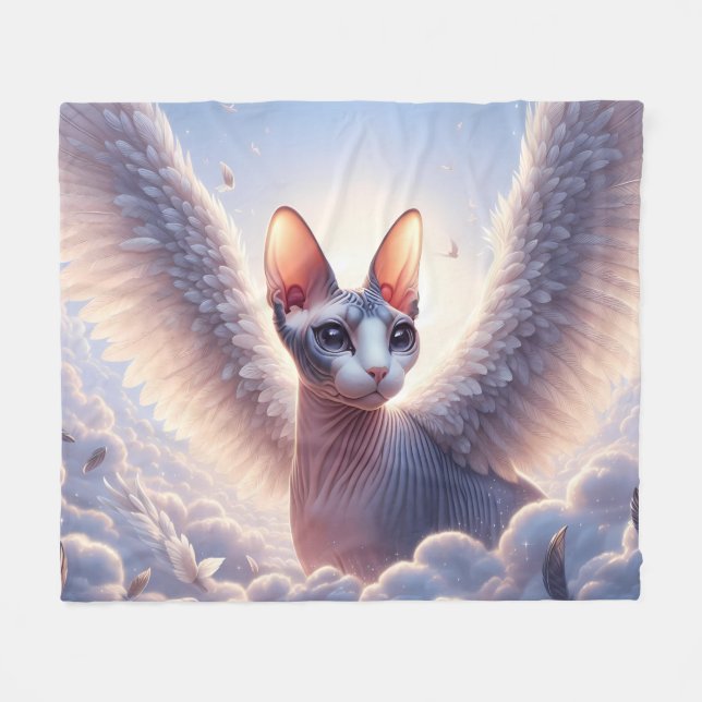 Custom Sphynx Cat Angel Sympathy Pet Loss Gift Fleece Blanket (Front (Horizontal))