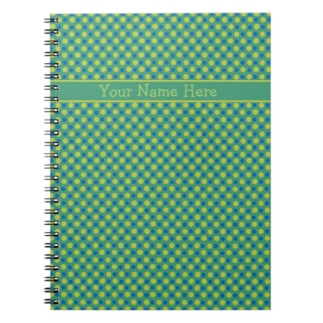 Custom Spiral Notebook, Blue and Green Polka Dots Notebook (Front)