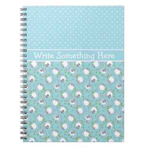 Custom Spiral Notebook: Blue, Fun Sheep Patterns Notebook
