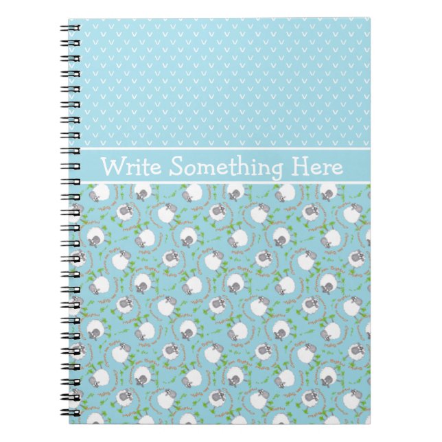 Custom Spiral Notebook: Blue, Fun Sheep Patterns Notebook (Front)