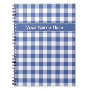 Custom Spiral Notebook Dark Blue and White Gingham