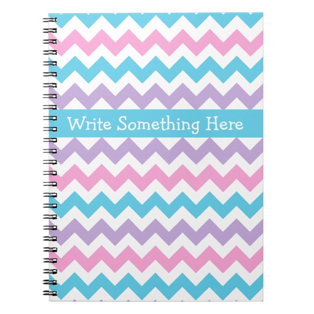 Custom Spiral Notebook, Pink, Blue, Mauve Chevrons Notebook (Front)
