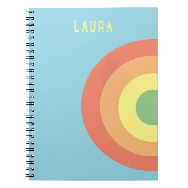 custom Spiral Notebook target rainbow blue, peach (Front)