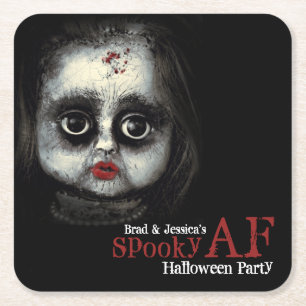 Custom Spooky AF Halloween Party Square Paper Coaster