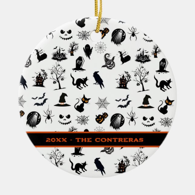 Custom spooky and funny Halloween Ceramic Tree Decoration (Front)