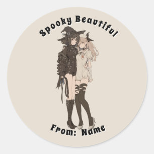 Custom Spooky Beautiful Muted Beige Goth AnimeGirl Classic Round Sticker