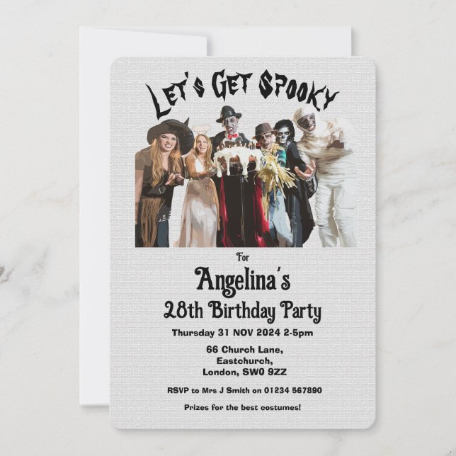 Custom Spooky Halloween Birthday Costume Party Invitation (Front)