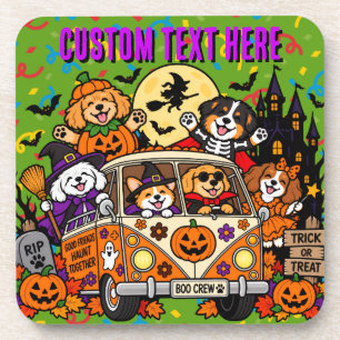 Custom Spooky Halloween Dogs in Retro Van Plastic Coaster