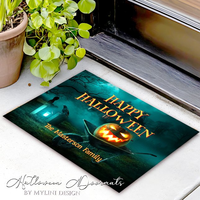 Custom Spooky Pumpkin Graveyard Happy Halloween Doormat (Creator Uploaded)